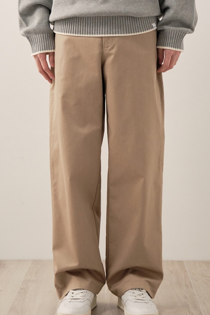 Unisex Semi Wide Chino Pants Beige