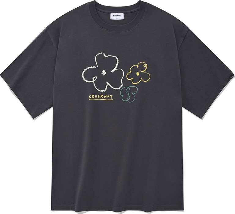 【COVERNAT】Sketch Man to Man Covernat Unisex Sketch Clover Tee Shirt Charcoal | Graphic