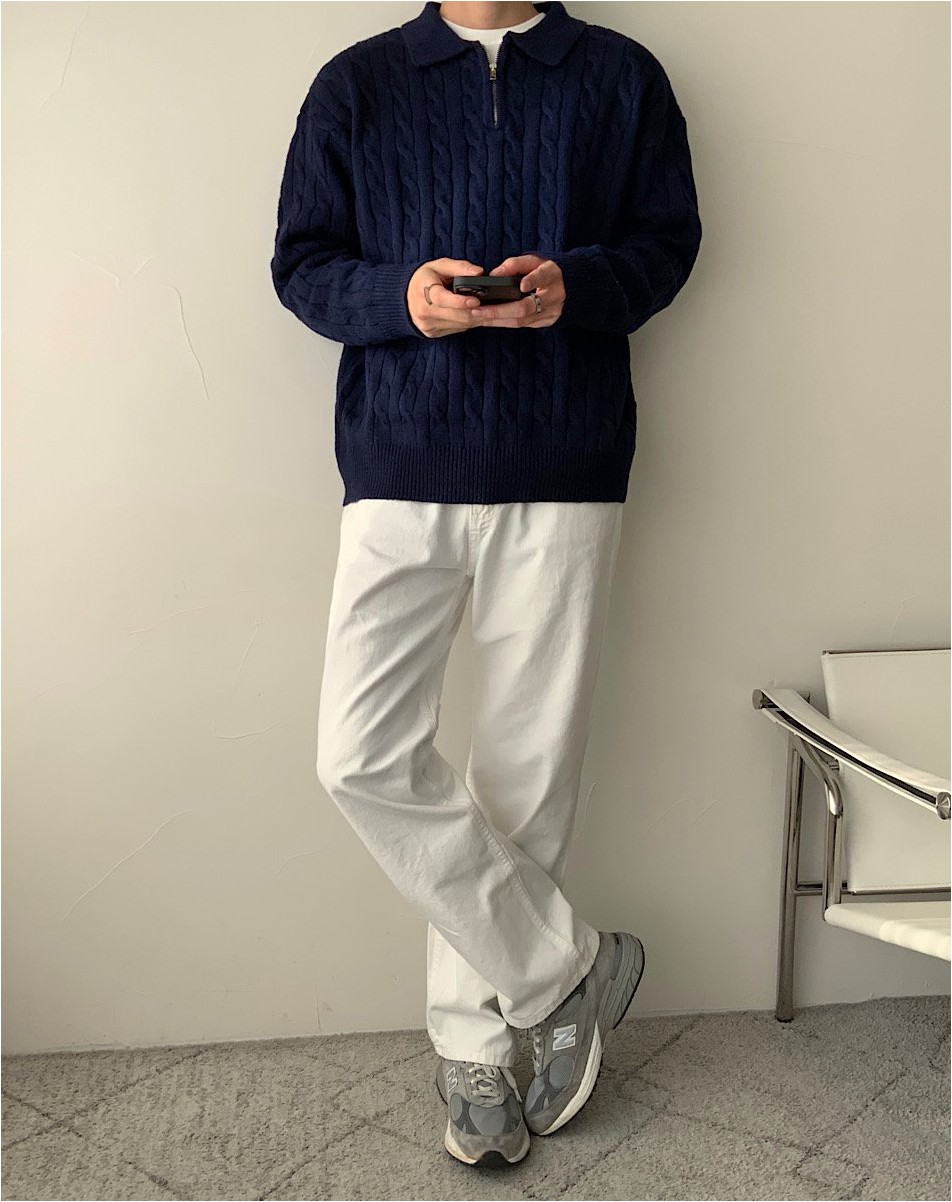 FLYDAY High Cable Half Zipup Knit | Collared for Men | KOODING FLYDAY High Cable Half Zipup Knit | Collared for Men | KOODING