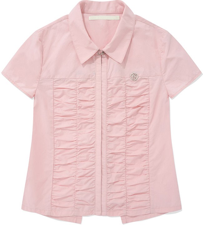KIRSH Collection Shirring Short Sleeve Shirt Salmon | Collared