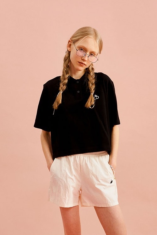 ★2023FW新作★KIRSH★MONO CHERRY PADDING SHIRT KIRSH Mono Cherry Crop Pique Red | Cropped for Women | KOODING