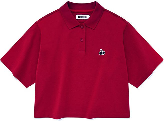 ★2023FW新作★KIRSH★MONO CHERRY PADDING SHIRT KIRSH Mono Cherry Crop Pique Red | Cropped for Women | KOODING