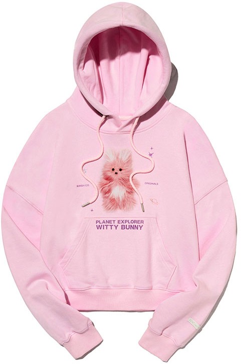KIRSH Witty Bunny Planet Explorer Crop Hoodie Pink | Sweatshirts
