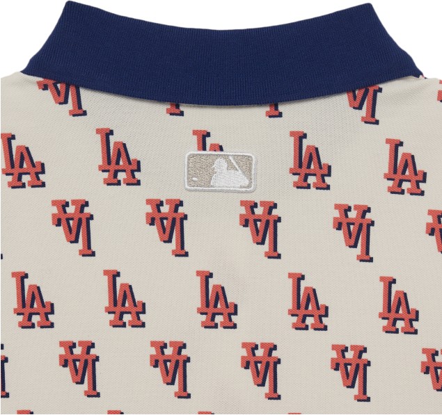 MLB Korea Classic Monogram Front Pattern Collar Tee Shirt La Dodgers Cream