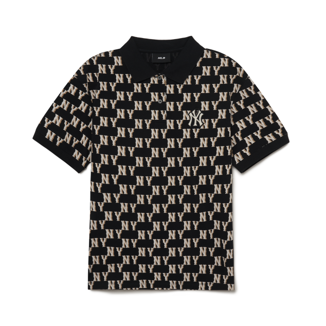 MLB Korea Classic Monogram Front Pattern Collar Tee Shirt NY Yankees Black