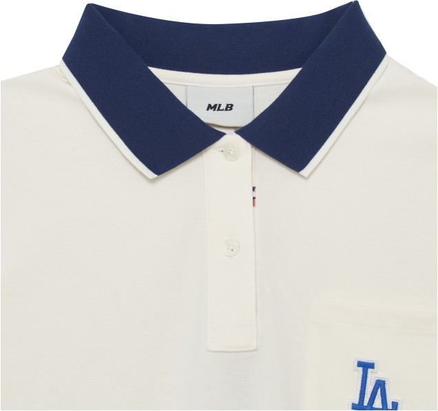 MLB Part Monogram Collar Tee Shirt LA Dodgers Cream, Polos for Men