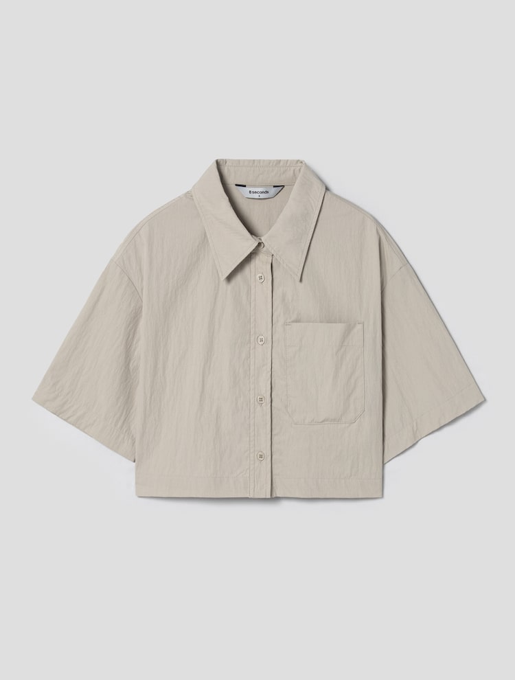 8seconds Nylon Short Sleeve Crop Shirt Beige | Collared 8seconds Nylon Short Sleeve Crop Shirt Beige | Collared