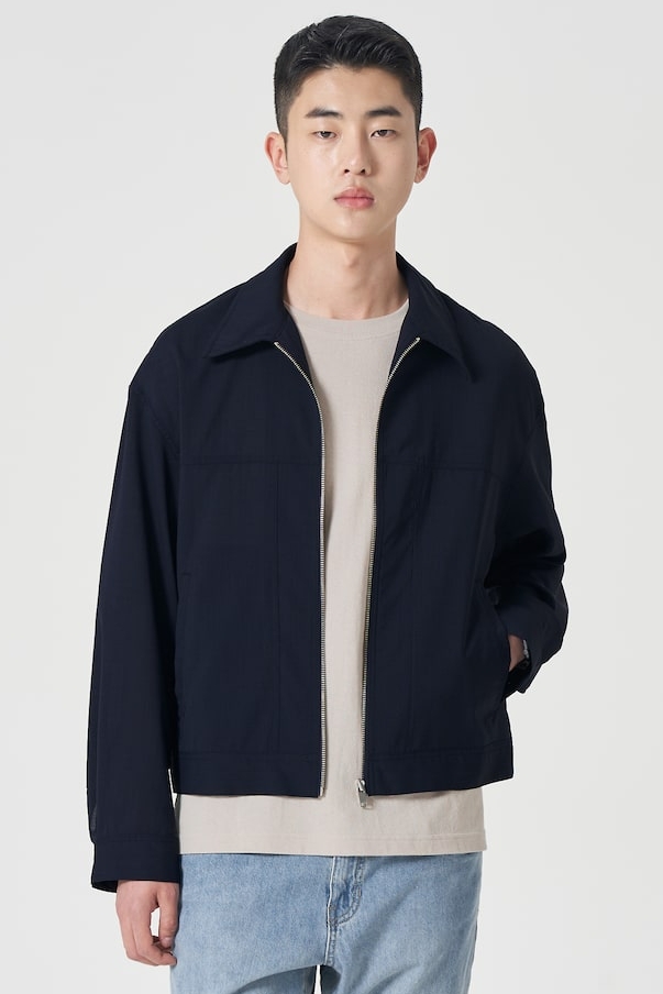 Light Weight Wool Blended Blouson Navy