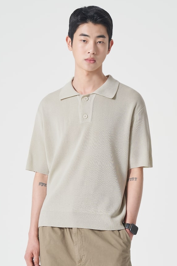 8seconds Short Sleeve Collar Knit Beige | Collared for Men