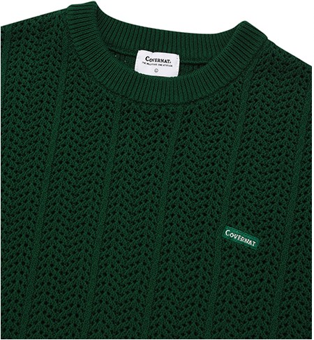 ポロシャツ COVERNAT Cool Cable Collar Half Knit Green Covernat Unisex Cable Round Half Knit Green | Crewneck for