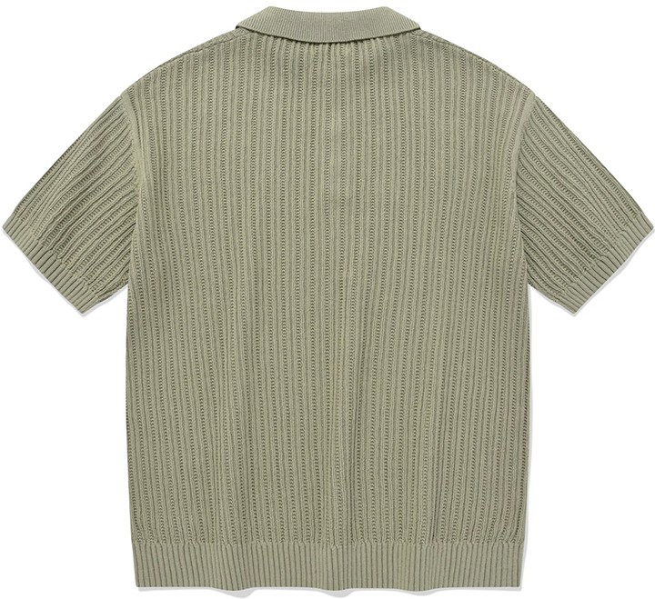 ポロシャツ COVERNAT Cool Cable Collar Half Knit Green Covernat Unisex Crochet Polo Half Knit Khaki | Collared for
