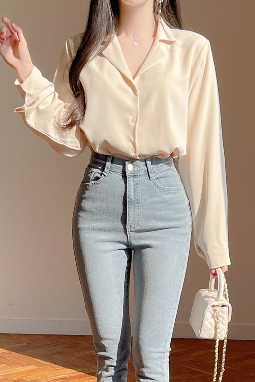 Nef Stand Collar Wave Shirt Blouse