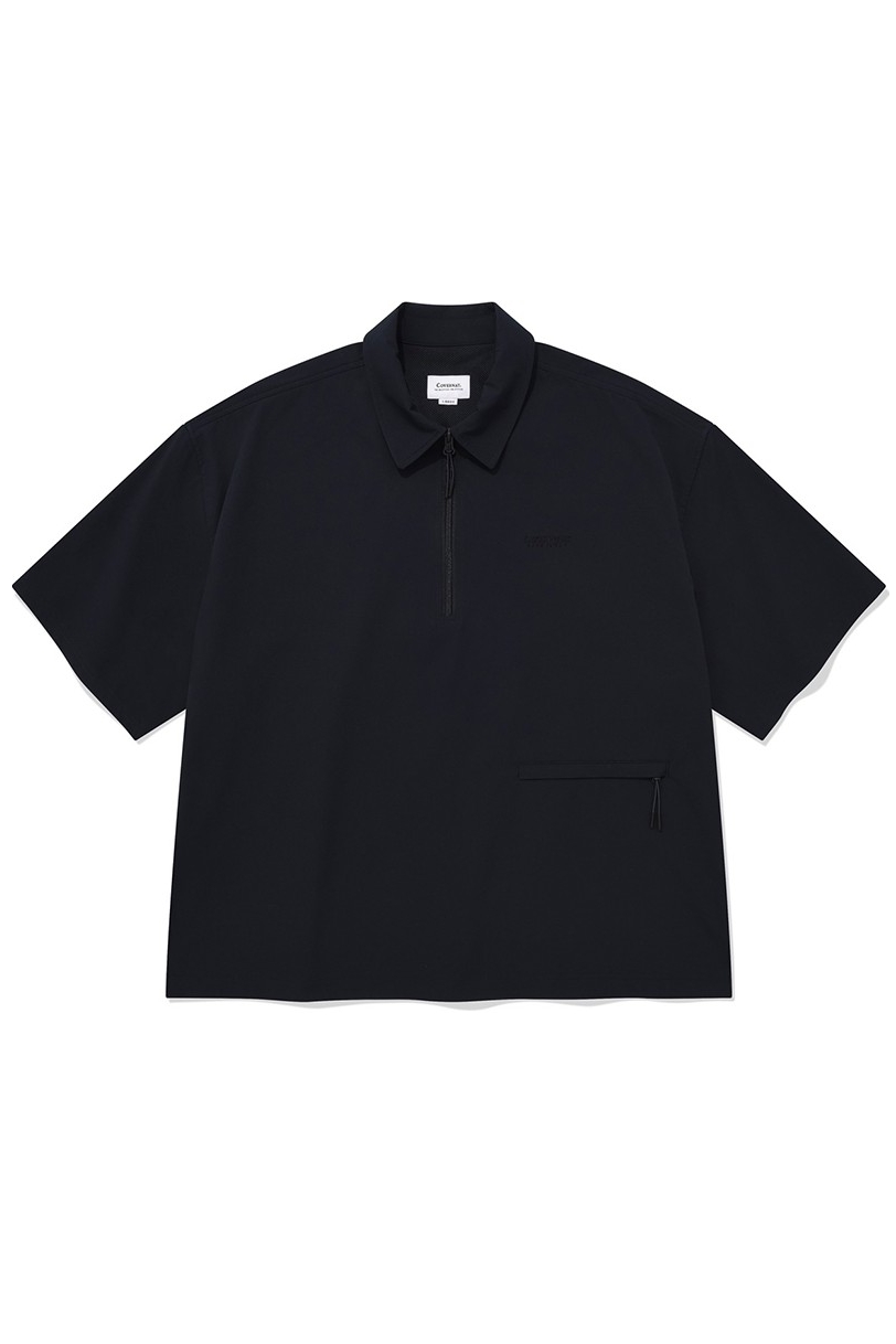 ★23SS★【COVERNAT】★Seersucker zip-up collar T-shir.t★ Covernat Unisex Seersucker Zipup Collar Tee Shirt Navy