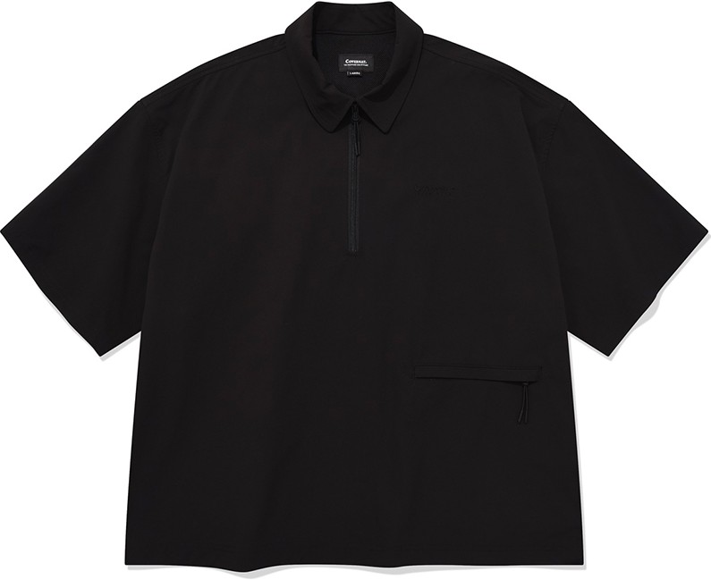 ★23SS★【COVERNAT】★Seersucker zip-up collar T-shir.t★ Covernat Unisex Seersucker Zipup Collar Tee Shirt Navy