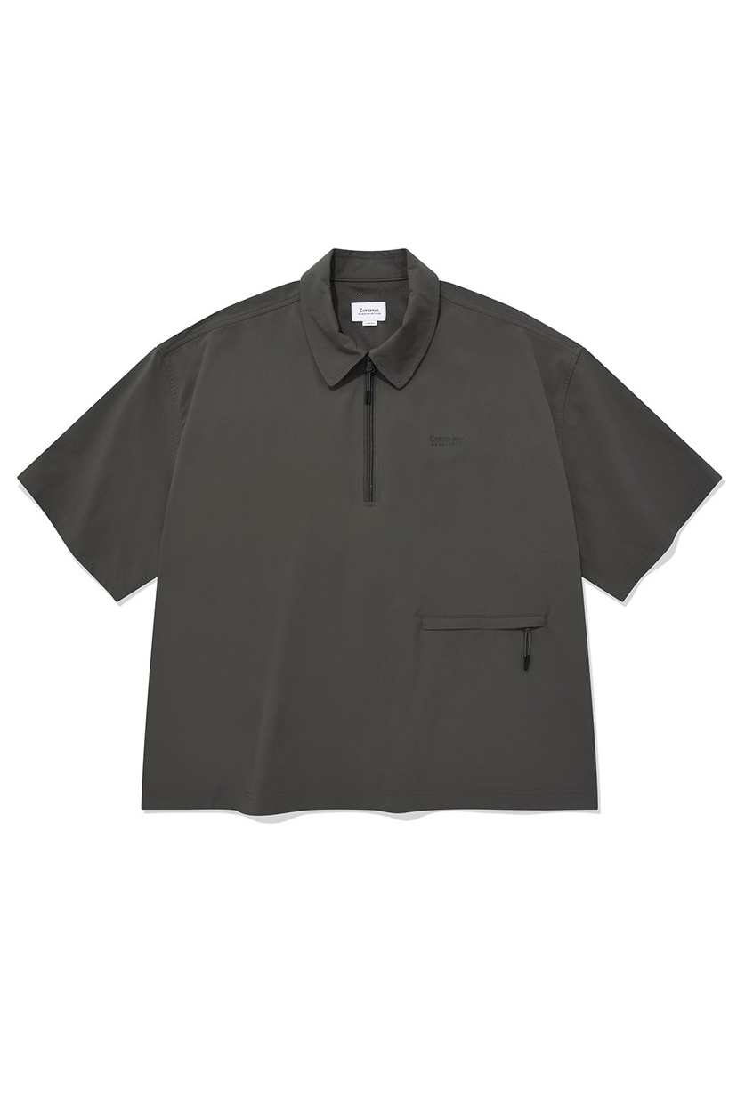 ★23SS★【COVERNAT】★Seersucker zip-up collar T-shir.t★ Covernat Unisex Seersucker Zipup Collar Tee Shirt Black