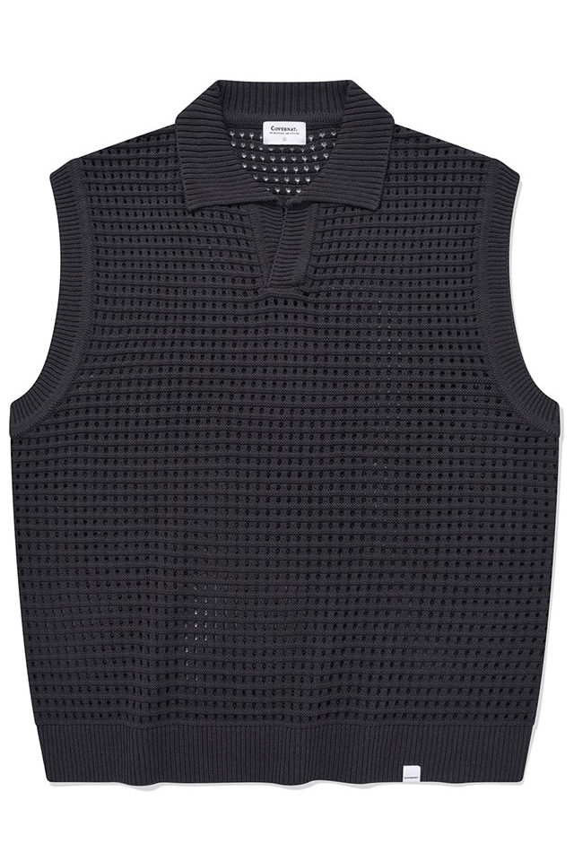 ★2023SS新作★ROMANTIC CROWN★SIDE OPEN KNIT VEST Covernat Unisex Open Collar Knit Vest Charcoal | Vests for