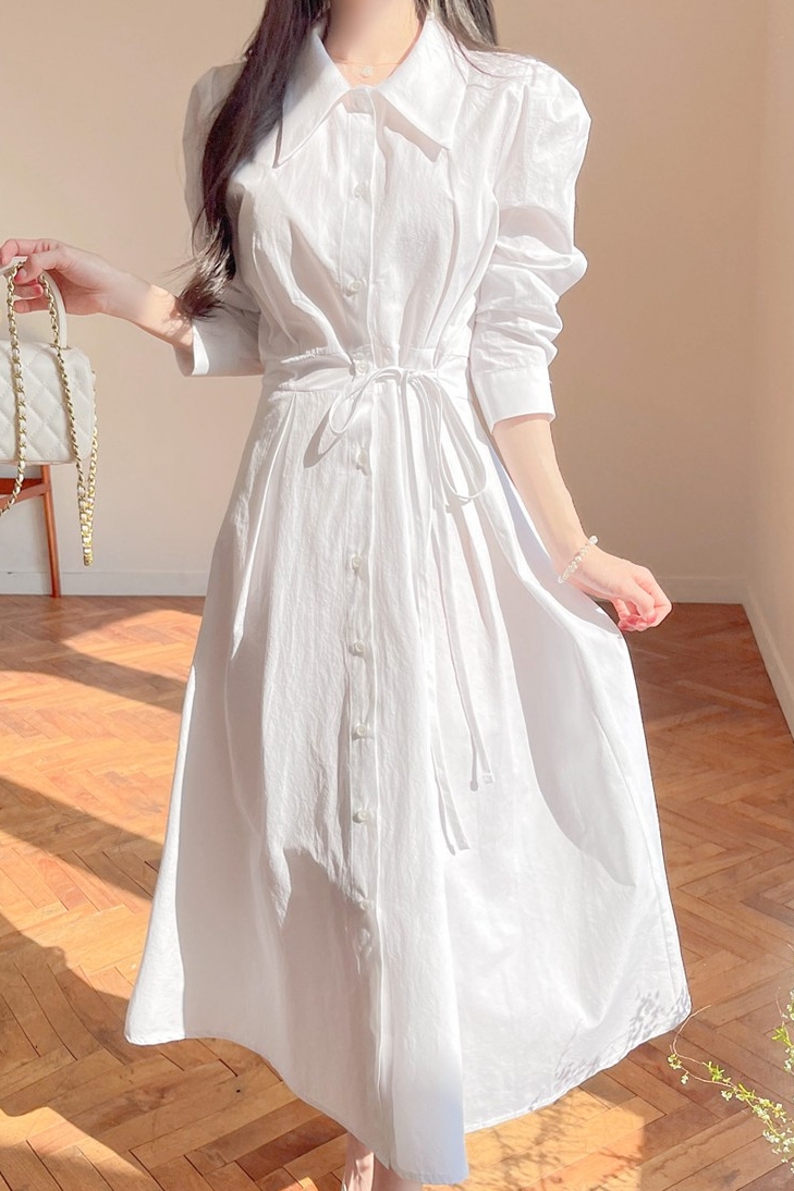 Every Morning Side Ribbon Shirt Dress