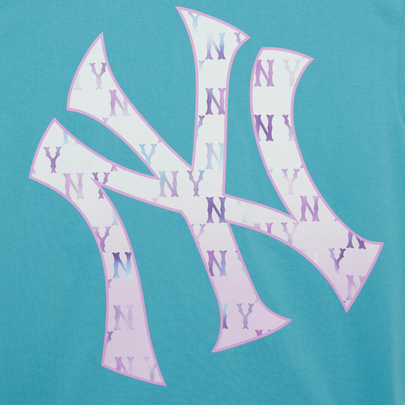 MLB Korea Unisex Gradation Monogram Clipping Oversized Short Sleeve Tee Shirt NY Yankees Turquoise