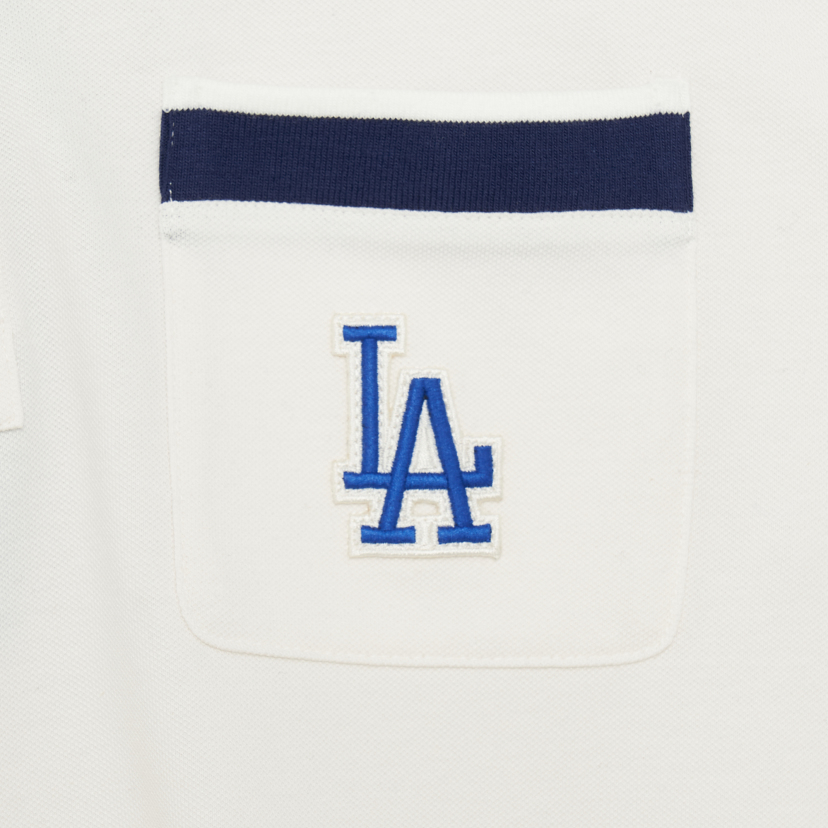 MLB Part Monogram Collar Tee Shirt LA Dodgers Cream