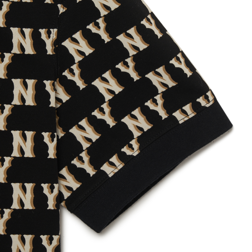 MLB Korea Classic Monogram Front Pattern Collar Tee Shirt NY Yankees Black