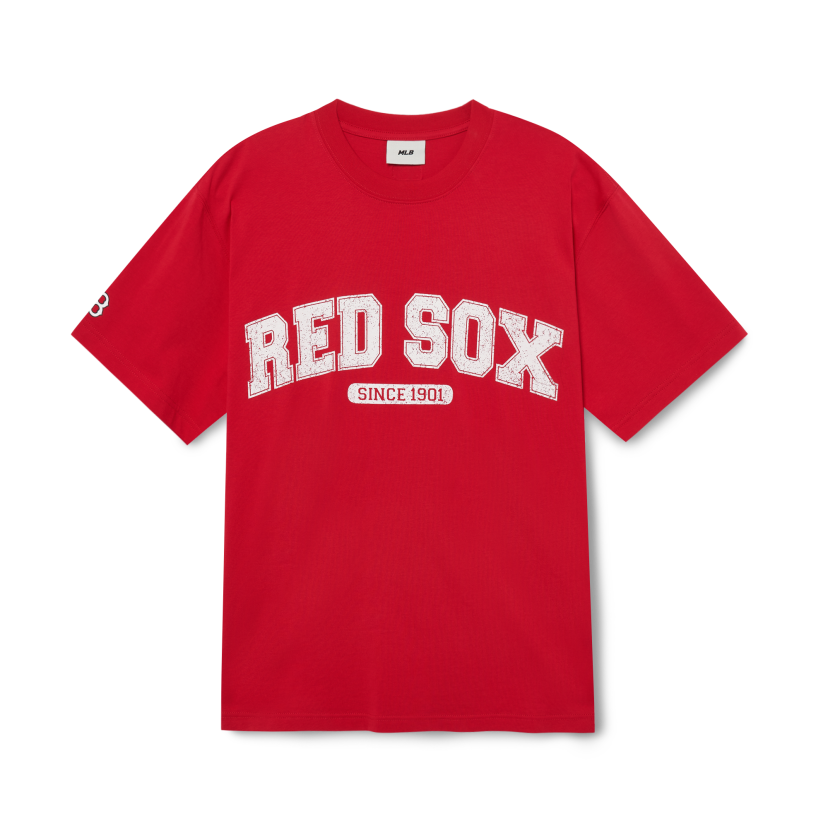 MLB Korea Unisex Varsity Oversized Short Sleeve Tee Shirt Boston Redsox Melange Gray