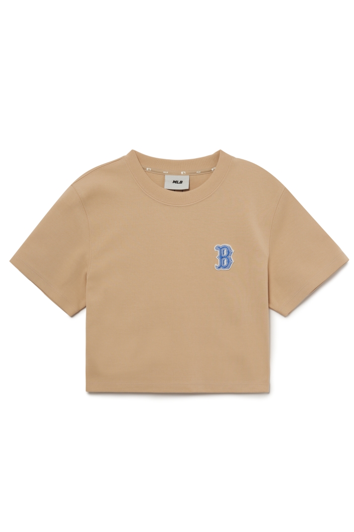 MLB Korea Basic Medium Logo Crop Short Sleeve Tee Shirt Boston Redsox Sand