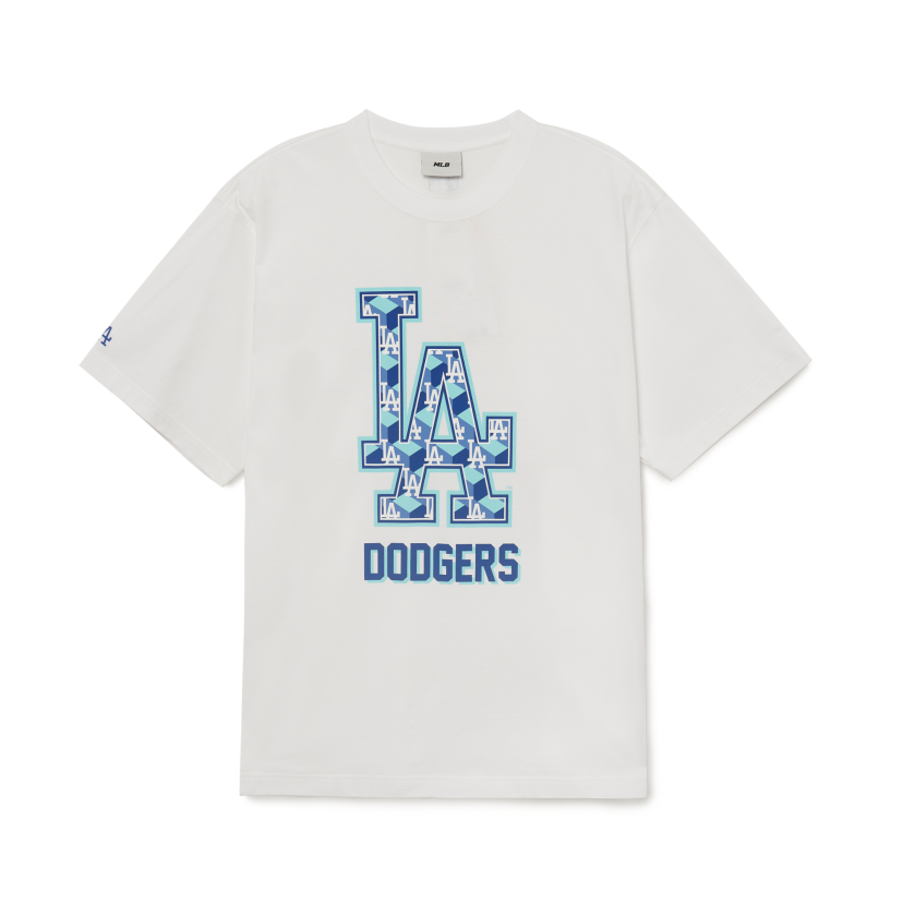 MLB Korea Cube Monogram Print Denim Short Sleeve Shirt NY Yankees Sky Blue