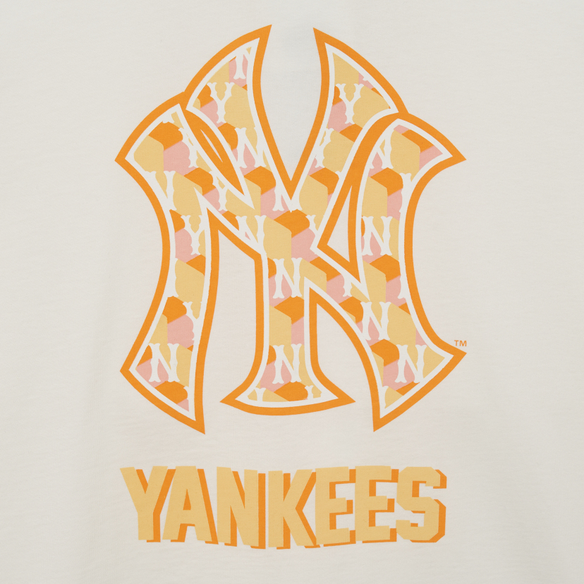 Unisex Cube Clipping Monogram Oversized Short Sleeve Tee Shirt NY Yankees  Cream