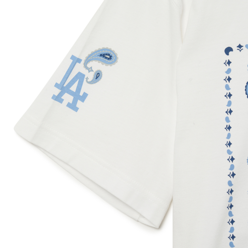 MLB Korea Unisex Paisely Big Logo One Point Short Sleeve Tee Shirt La Dodgers White