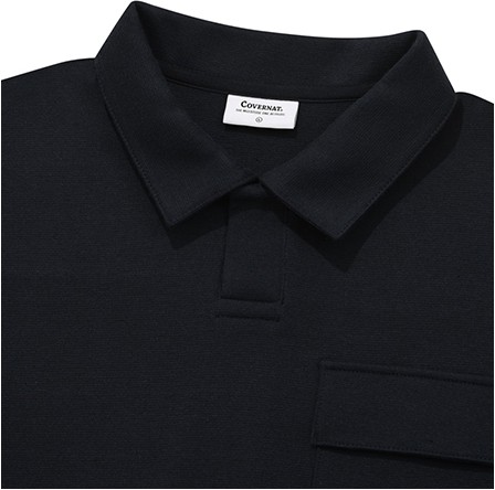 Covernat Unisex Open Collar Pocket Tee Shirt Navy | Polos