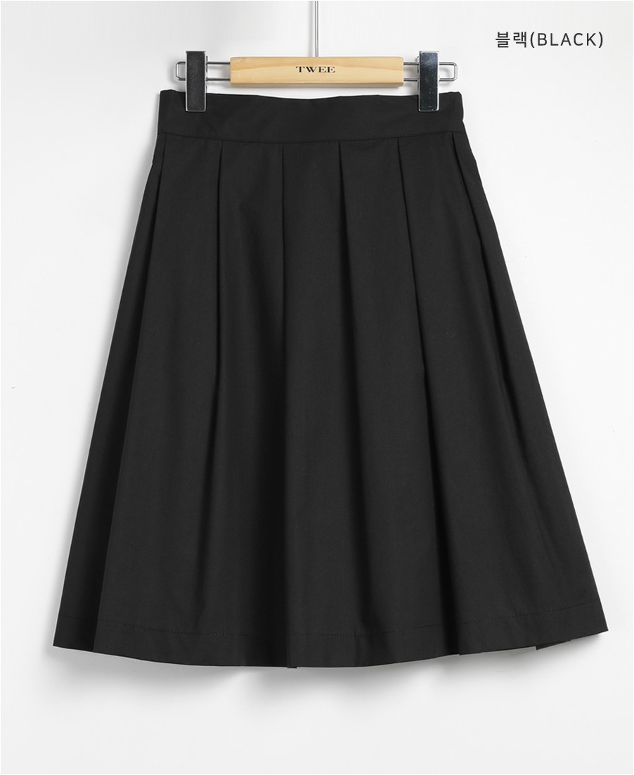 TWEE Stitch Cotton Elastic Pleats Medi Skirt | A-Line for Women | KOODING
