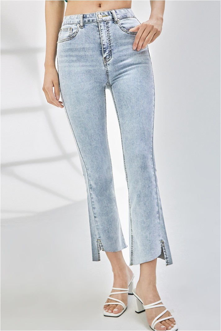 MIXXO Hem Diagonal Cut Slit Slim Boot Cut Denim Pants