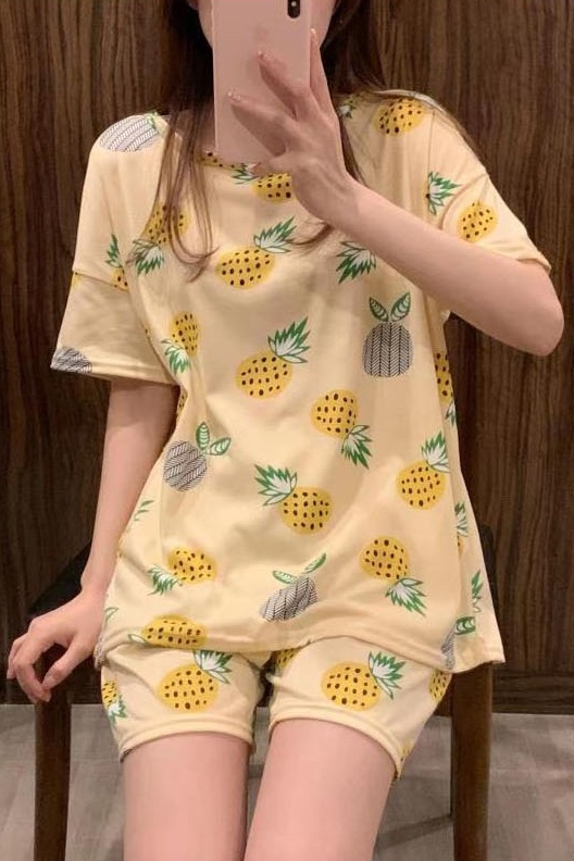 Soft Short Sleeve Pajama Set Pineapple