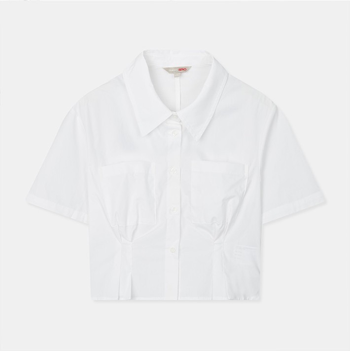 SPAO Pintuck Crop Short Sleeve Shirt | Collared Shirts for