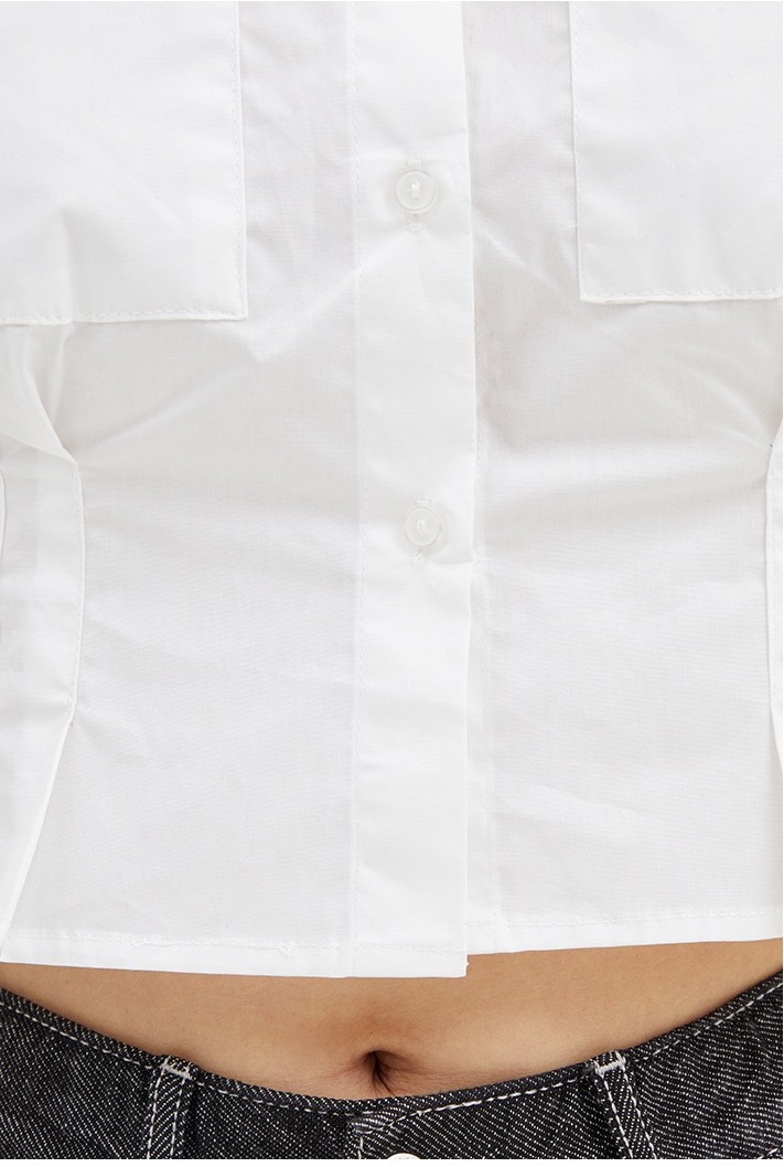 ★DNSR★ Silk Crop Pocket Half Sleeve White Santi_2_Pocket_Big_Shirt_Rayee