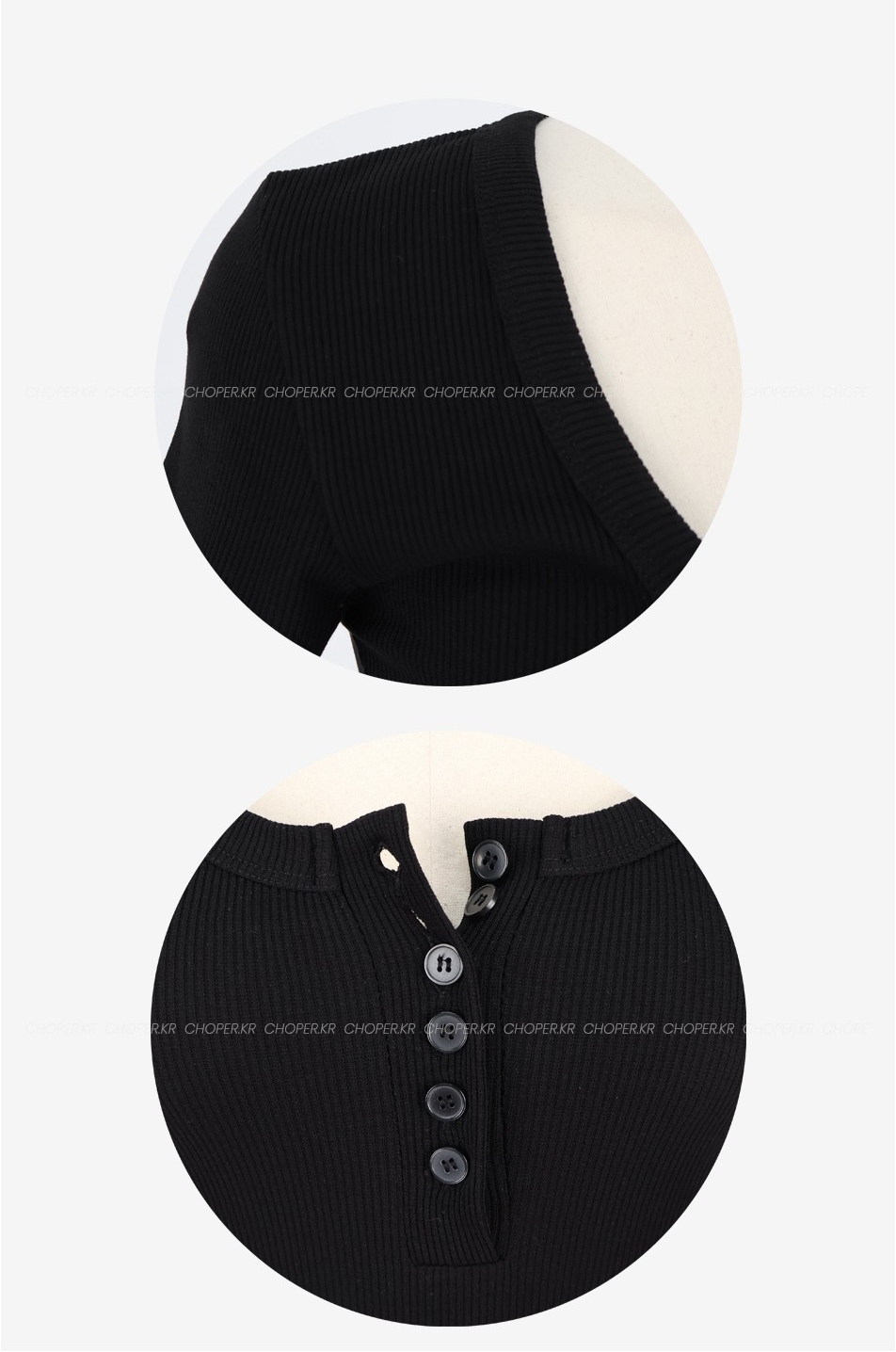 Black Long Sleeve Rib Button Top