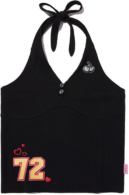 [OoH AHh] ★24SS★韓国人気★4 RIBBON SLEEVELESS KIRSH Ribbon Halter Neck Sleeveless Tee Shirt Black | Tank