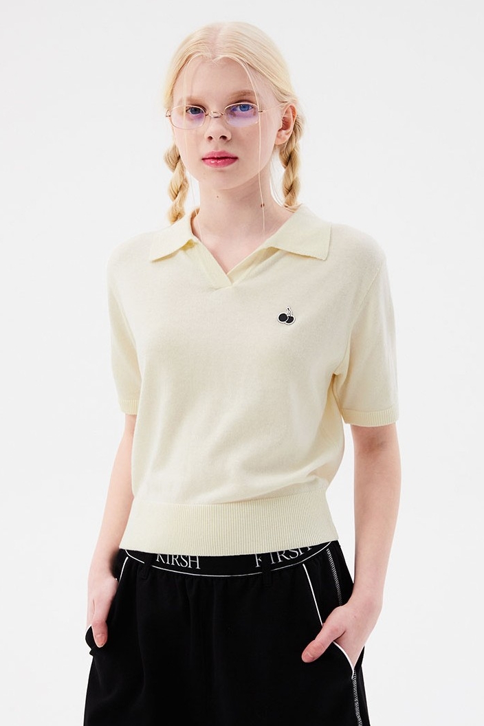 KIRSH Mono Cherry Open Collar Knit Ivory | Collared for