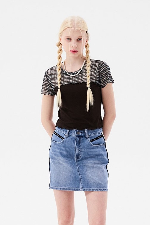 ☆KIRSH☆ Small Cherry Mesh Pattern Color Mix Crop T-Shirt L KIRSH Small Cherry Mesh Pattern Color Mix Crop Tee Shirt