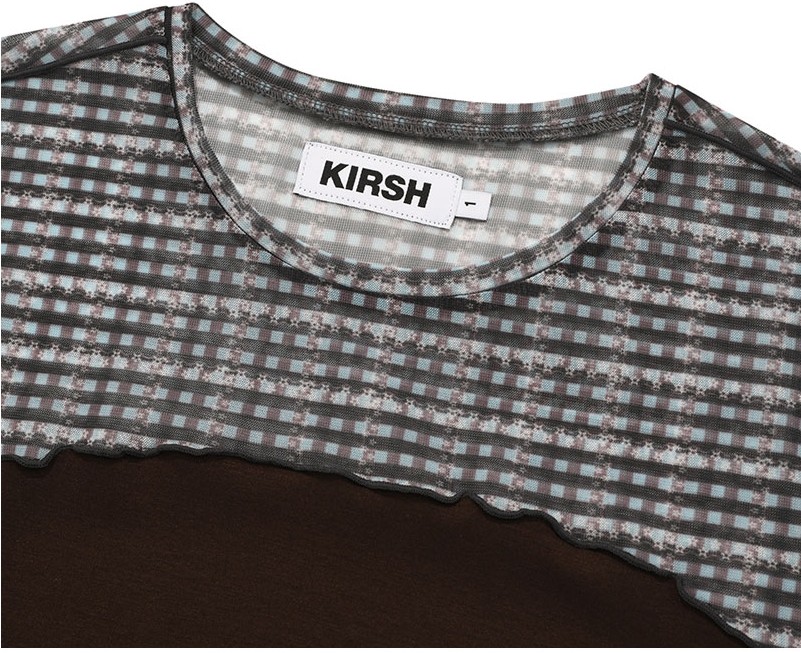 ☆KIRSH☆ Small Cherry Mesh Pattern Color Mix Crop T-Shirt B KIRSH Small Cherry Mesh Pattern Color Mix Crop Tee Shirt