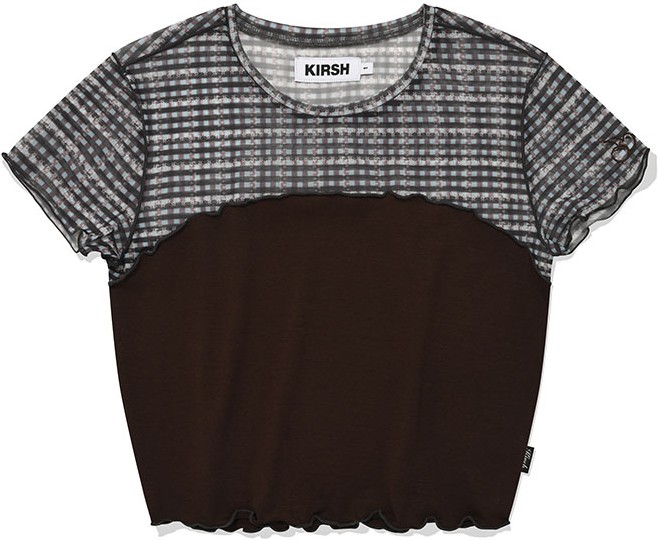 ☆KIRSH☆ Small Cherry Mesh Pattern Color Mix Crop T-Shirt B KIRSH Small Cherry Mesh Pattern Color Mix Crop Tee Shirt
