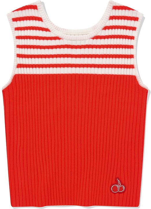 KIRSH Small Cherry Stripes Knit Vest Red | Vests for Women | KOODING