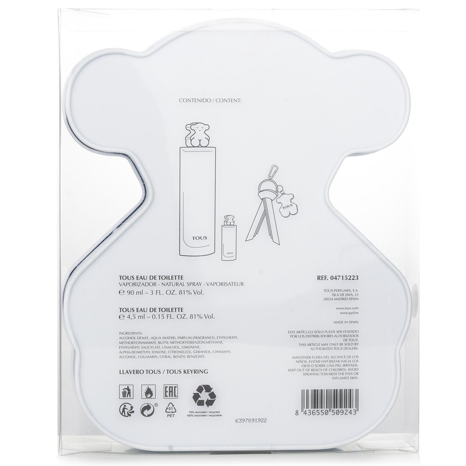Tous Eau De Toilette Spray 90ml + Eau De Toilette 4.5 ml + Key Ring 3pcs |  KOODING