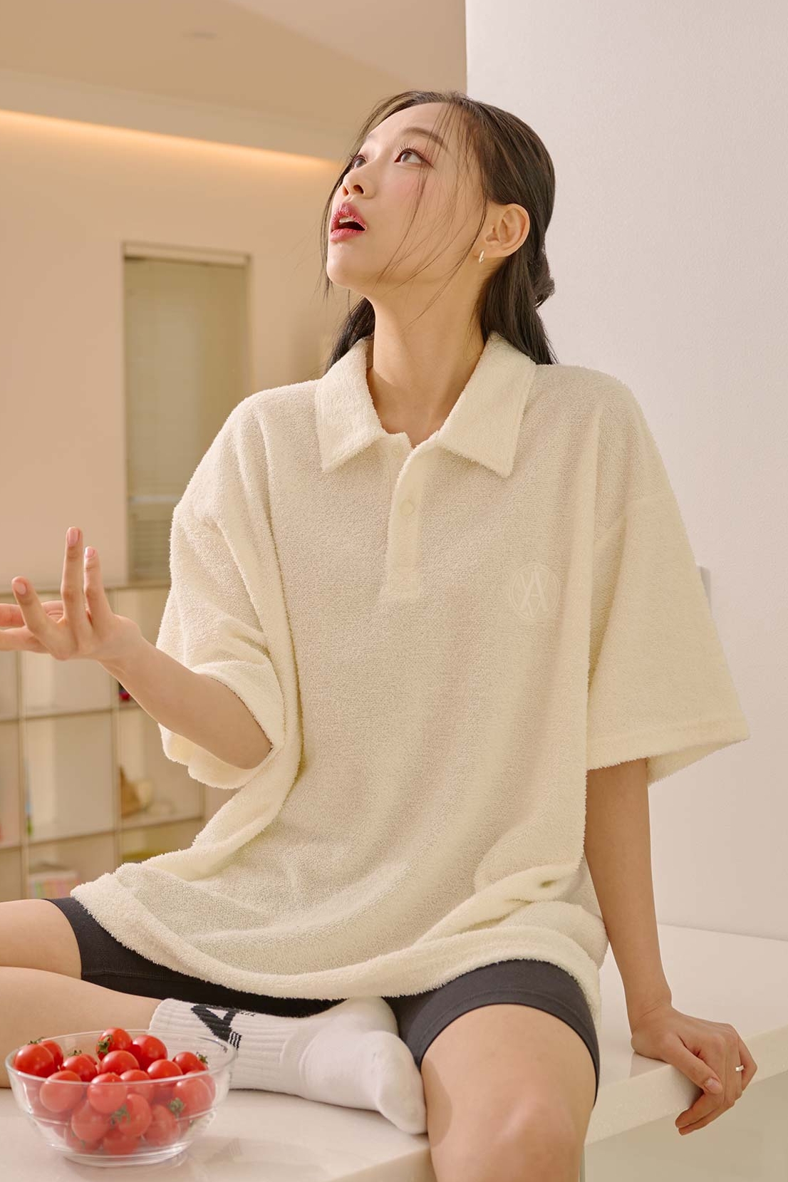 ★関税込★ACME DE LA VIE★A LOGO EMBLEM TERRY COLLAR T-SHIRT acme de la vie Unisex A Logo Emblem Terry Collar Short