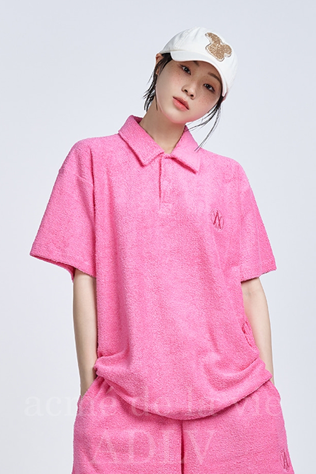 ★関税込★ACME DE LA VIE★A LOGO EMBLEM TERRY COLLAR T-SHIRT acme de la vie Unisex A Logo Emblem Terry Collar Short
