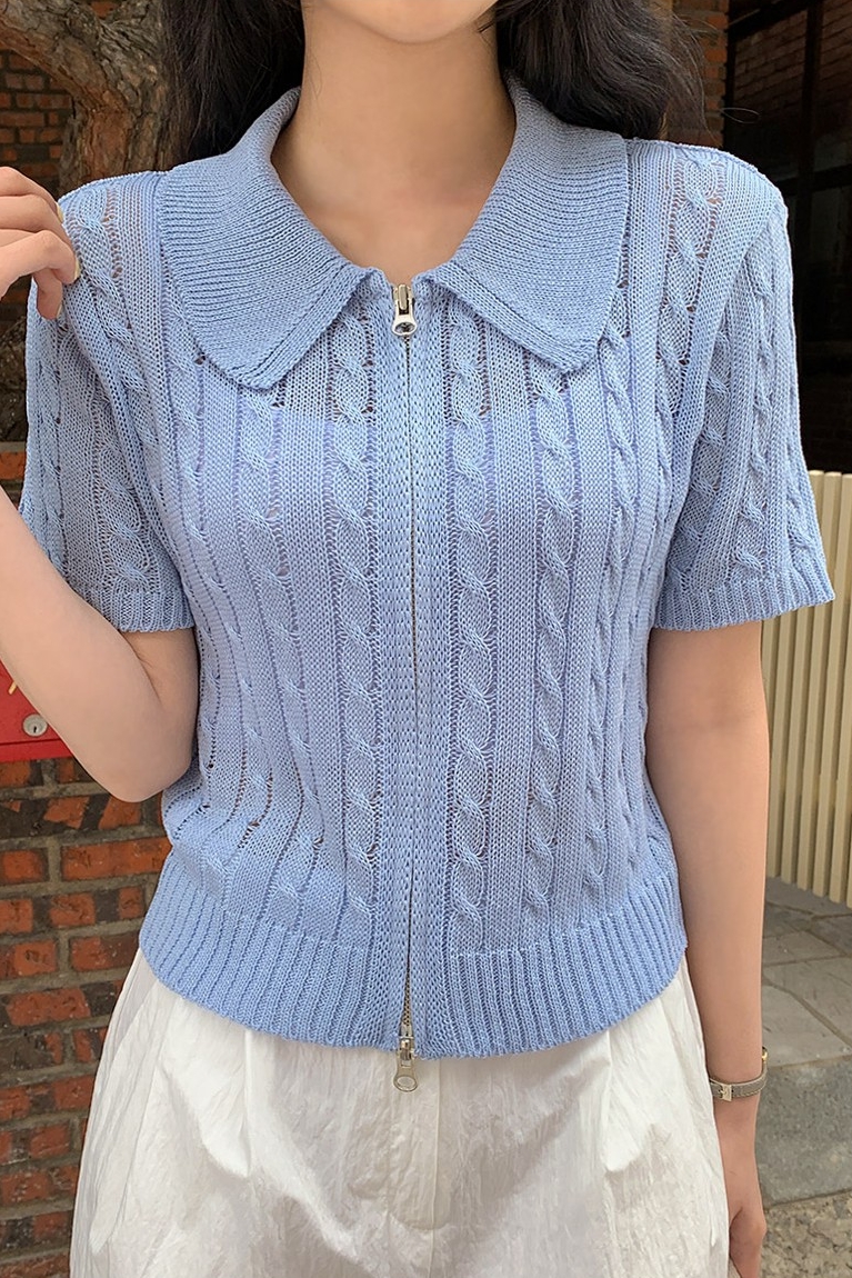 センスのいい お歳暮 Cooling Move TWEE 2 Zipup Knit Sleeve Short Cable Ways トップス