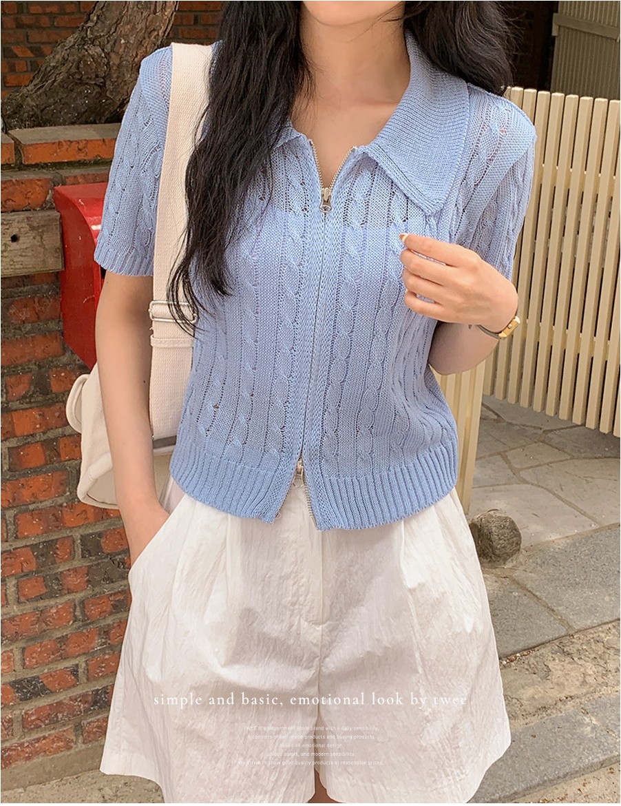 TWEE Move Cooling 2 Ways Cable Short Sleeve Knit Zipup