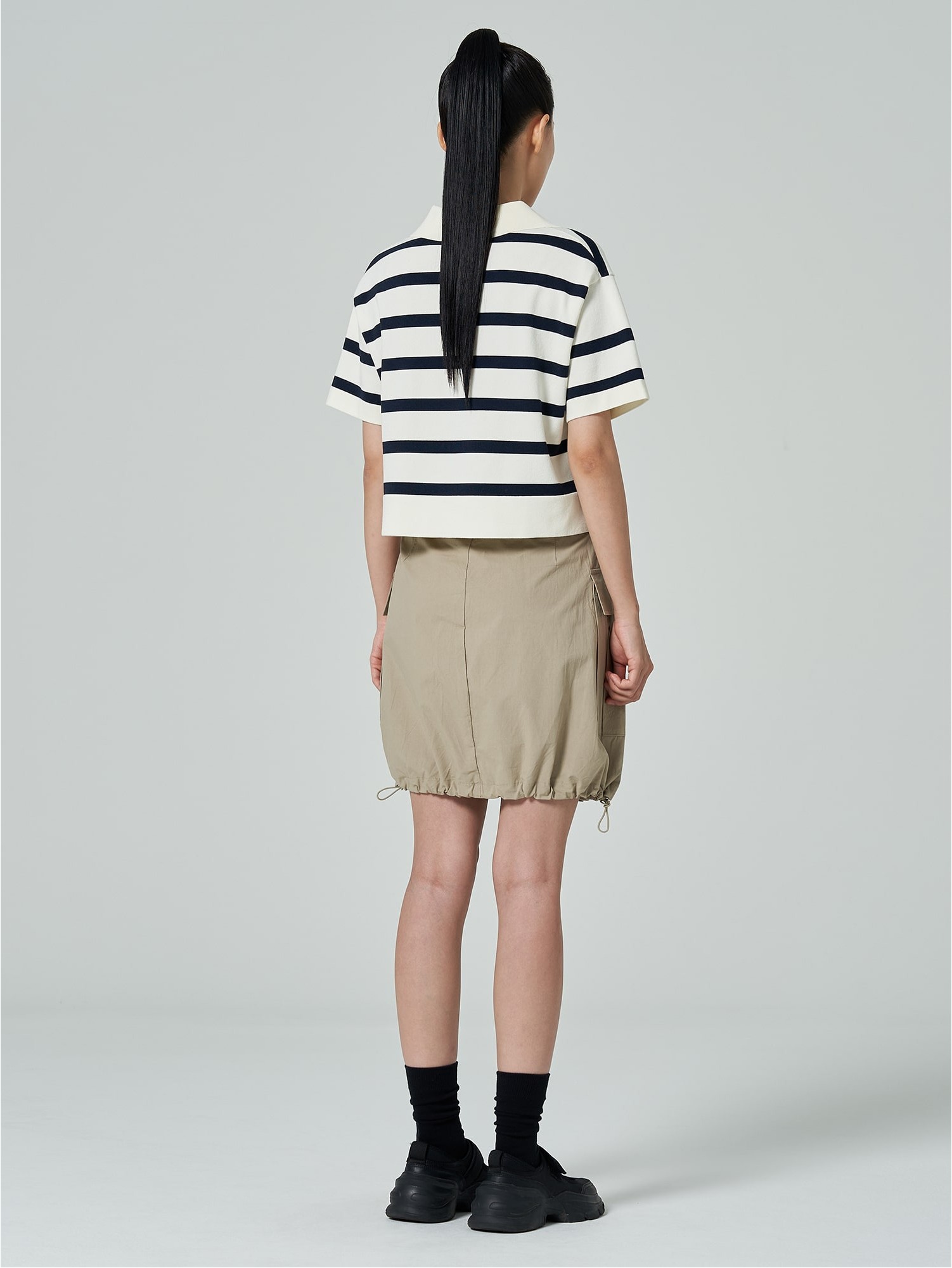 【MEDIA82】 Stripe Ballon skirt (Brown) Striped bubble skirt brown For Women | Sandro Paris