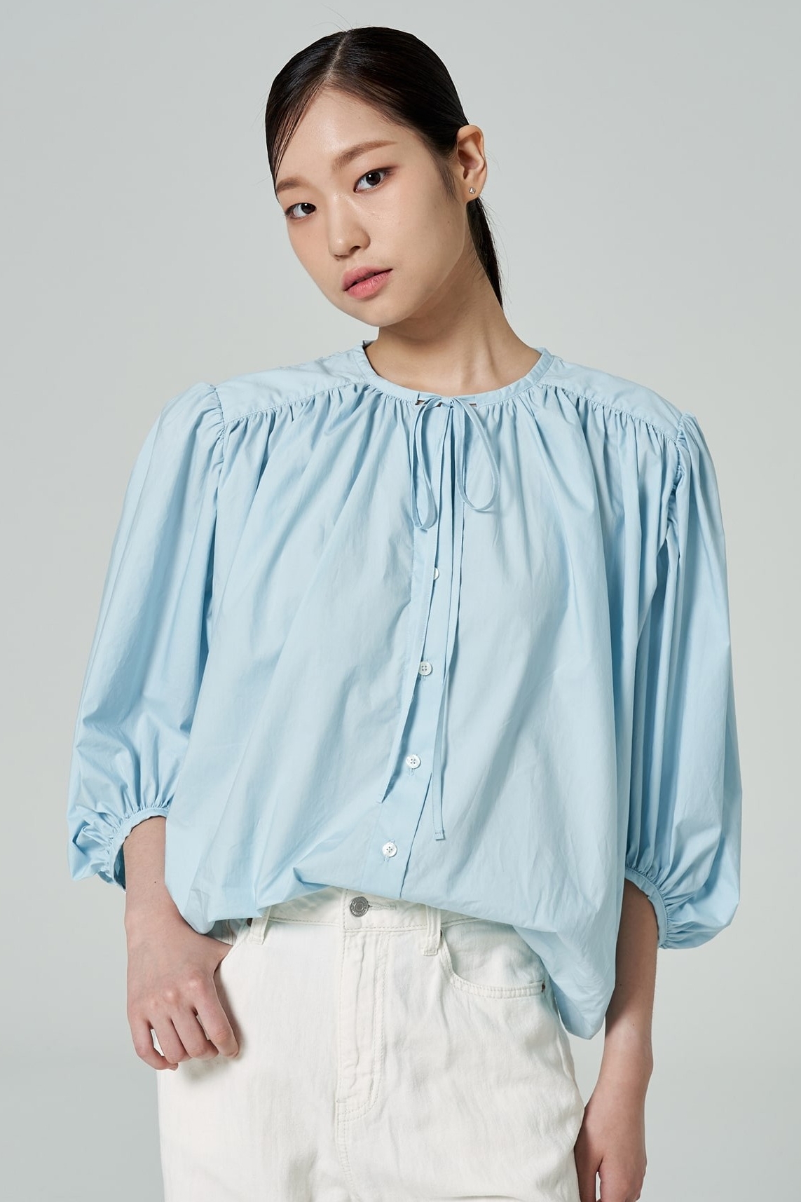 Cotton Volume Blouse Sky Blue