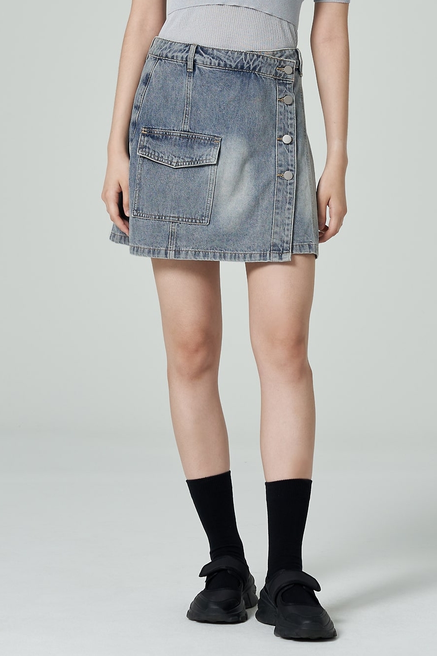 8seconds Wrap Denim Mini Skirt Blue | Denim for Women | KOODING